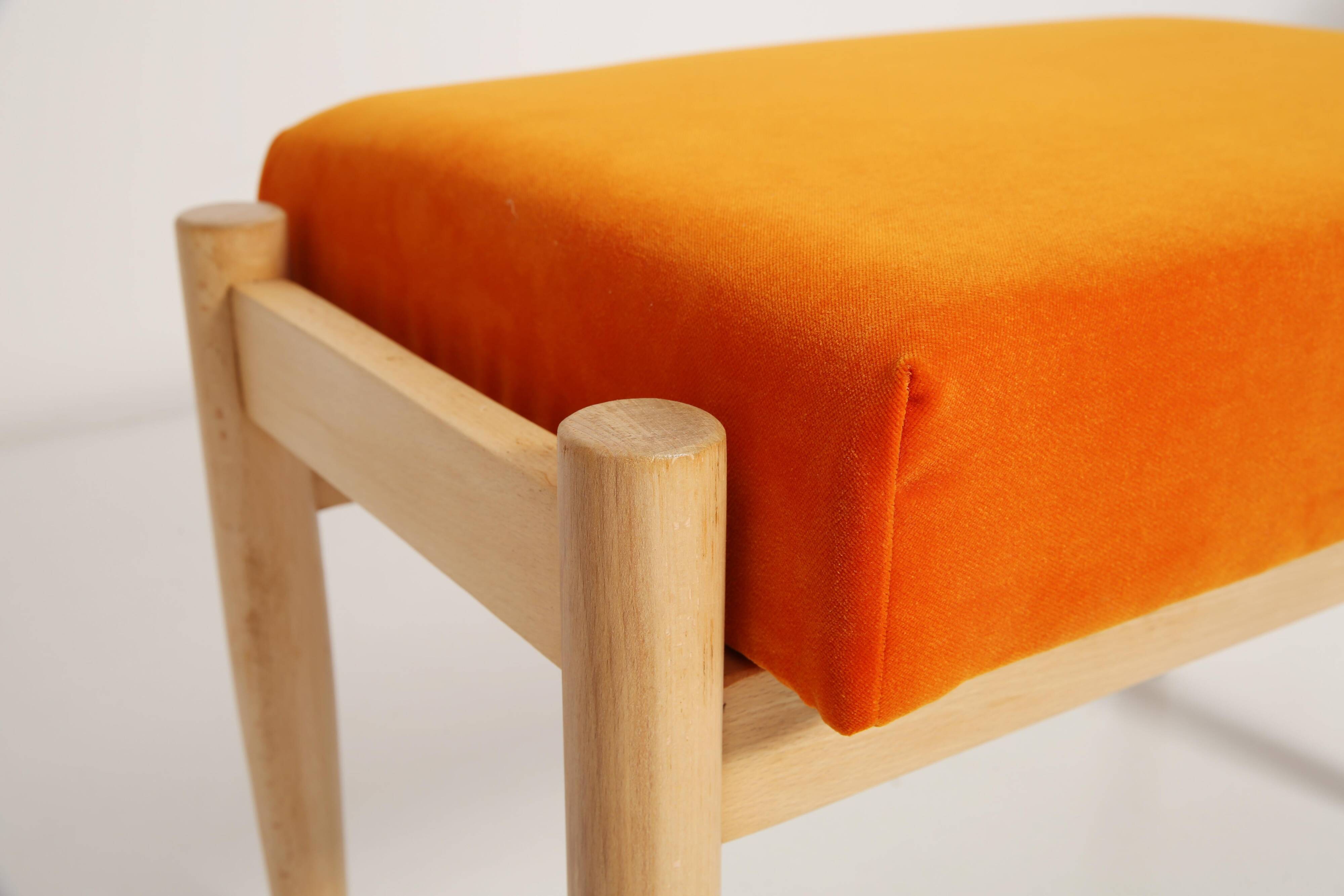 Vintage orange velvet stool mid-century, Edmund Homa, 1960s
