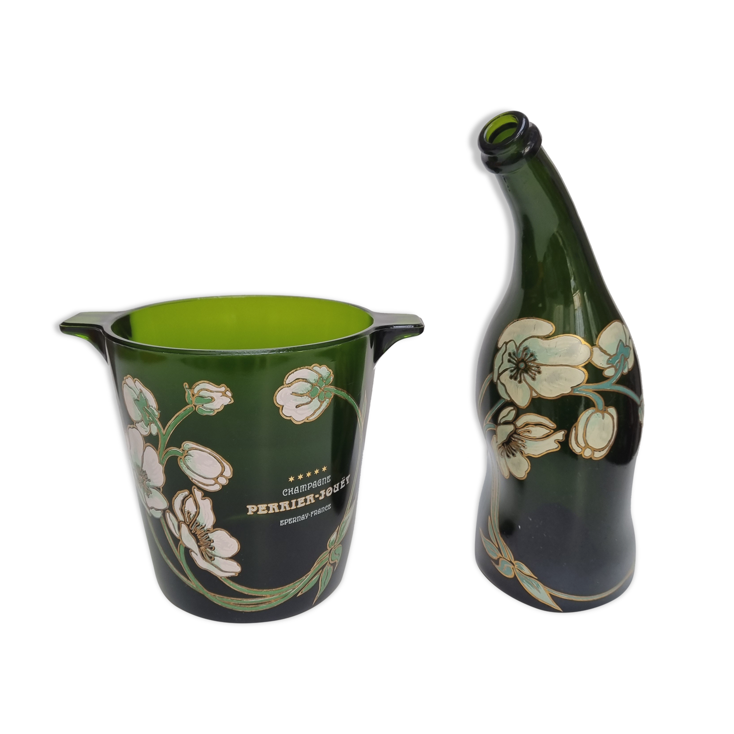 Champagne bucket perrier-jouët and its bottle, art nouveau décor