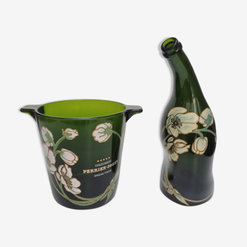 Champagne bucket perrier-jouët and its bottle, art nouveau décor