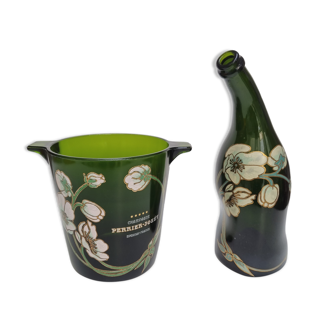 Seau à champagne perrier-jouët et sa bouteille, décor art nouveau