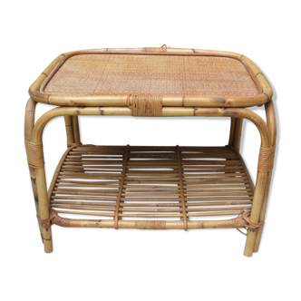 Table basse en rotin vintage, années 70