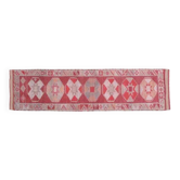 1970s Vintage Turkish Oushak Handmade Wool Cotton Pink Runner Rug 81x323