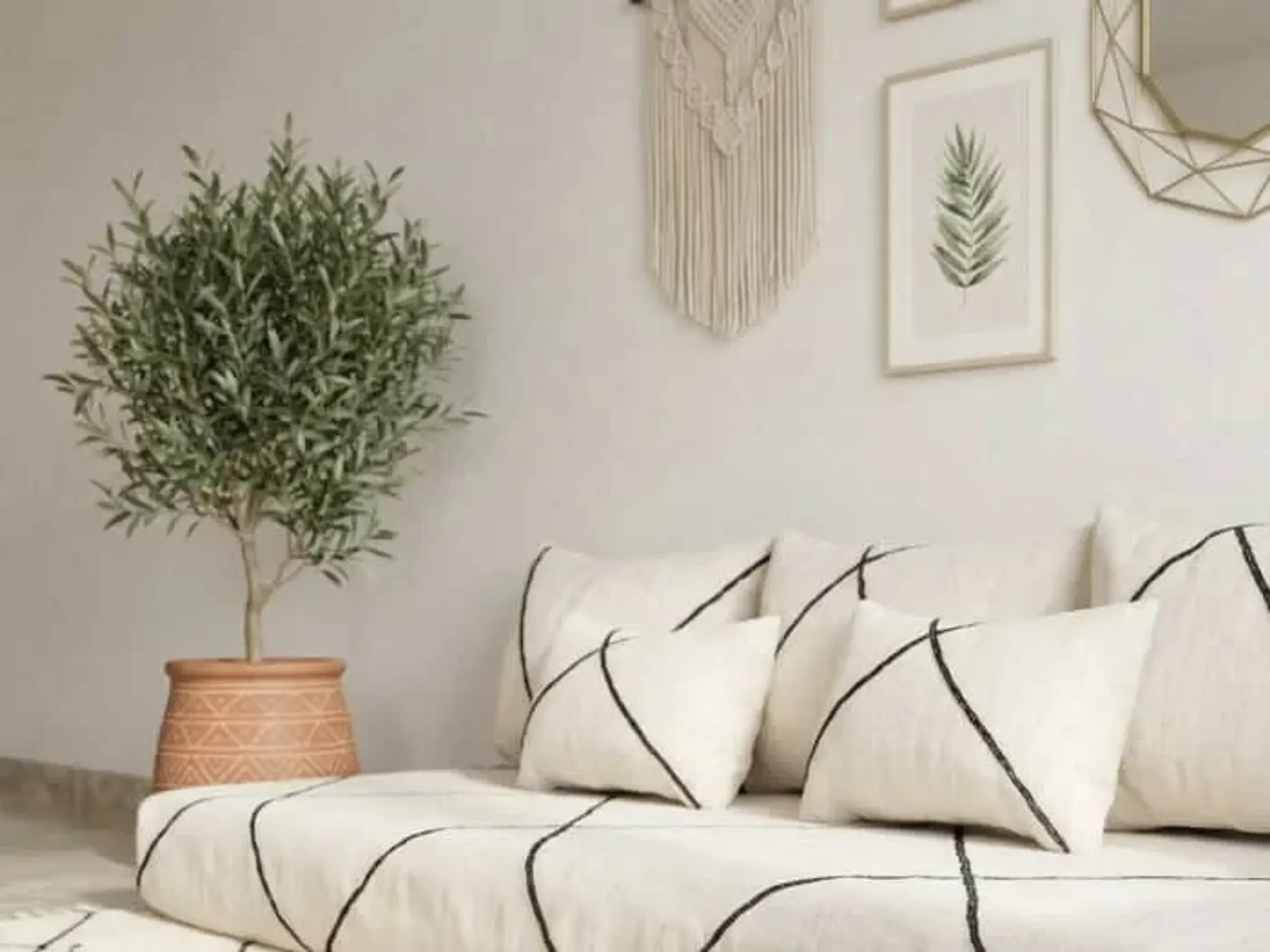 Moroccan floor sofa set in white wool