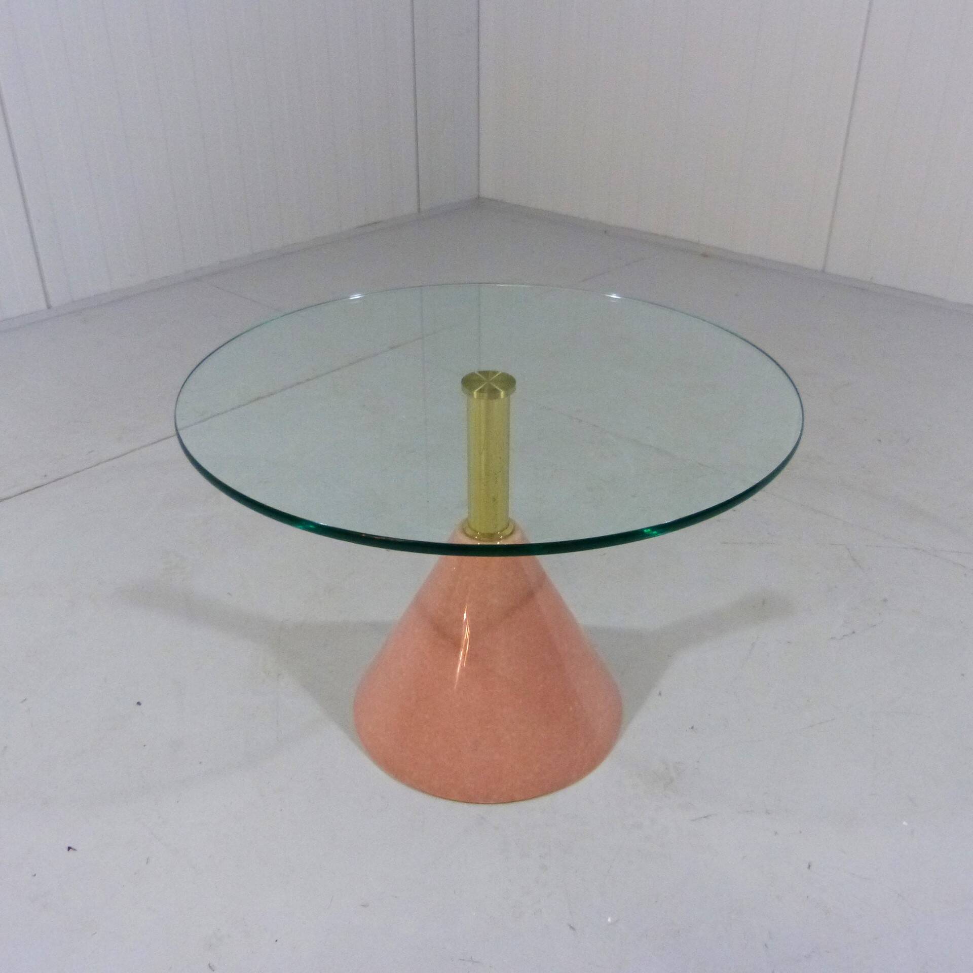 Pink natural stone & glass side table 1980’s Italy
