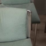 Lot de 4 chaises vintage 70's en metal et tissu turquoise design italien