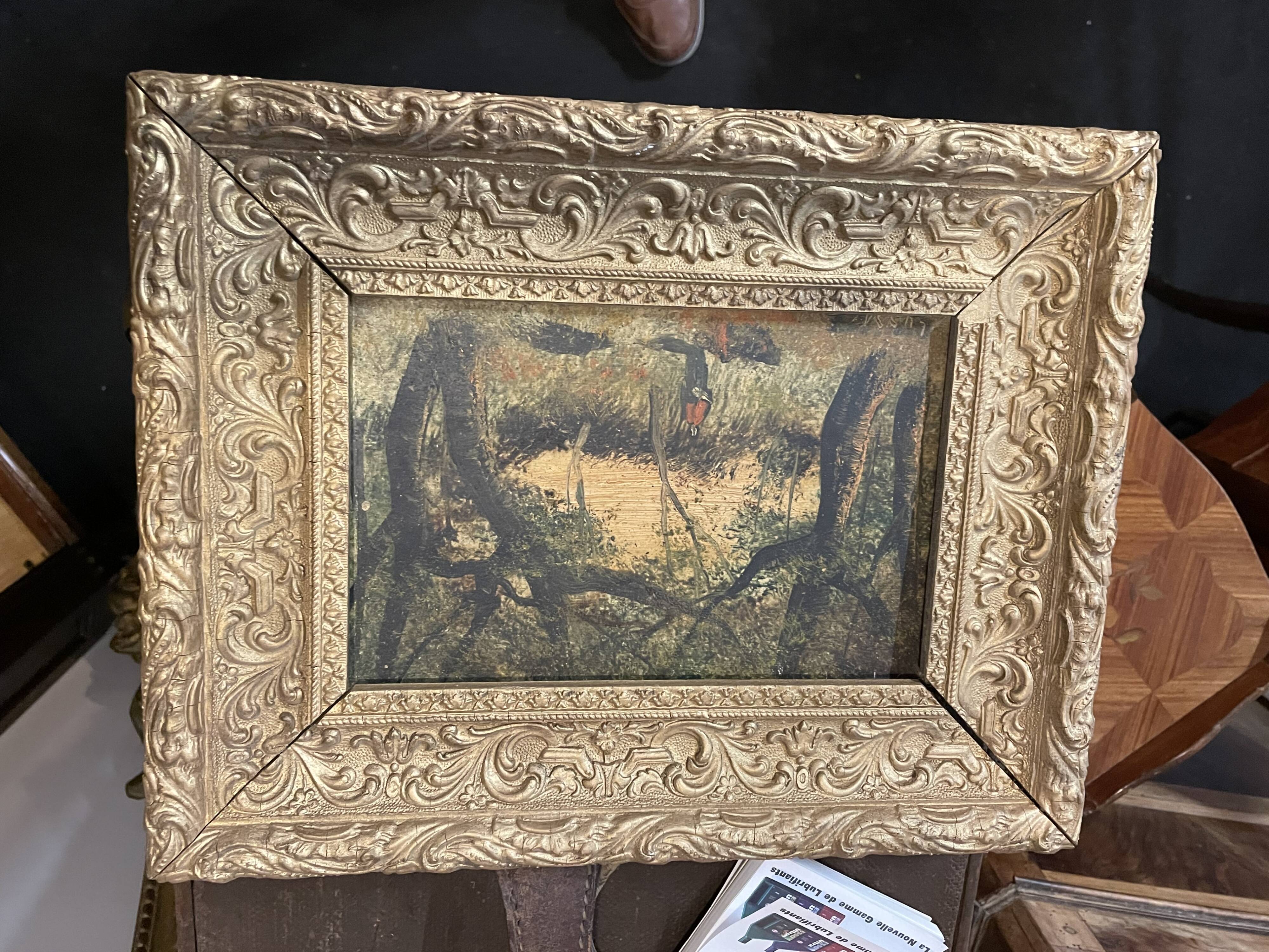 Oil on panel woman in an undergrowth