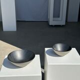 Duo of gray Indonesian ceramic bowls or salad bowls