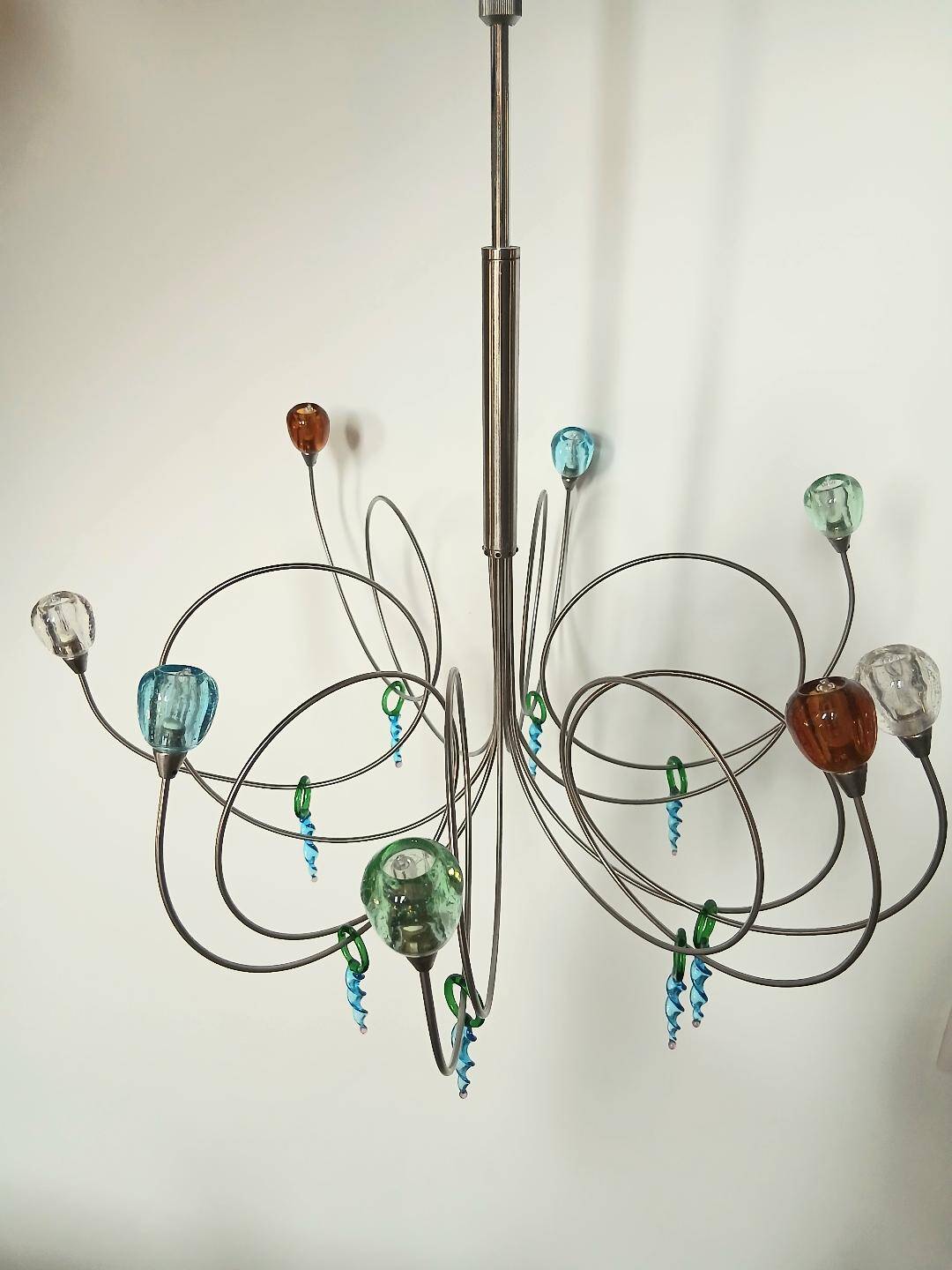 Lustre  plafonnier en verre multicolore Harco style Loor stawberry