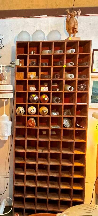 Wooden workshop locker, in fir, 1960s-70s.