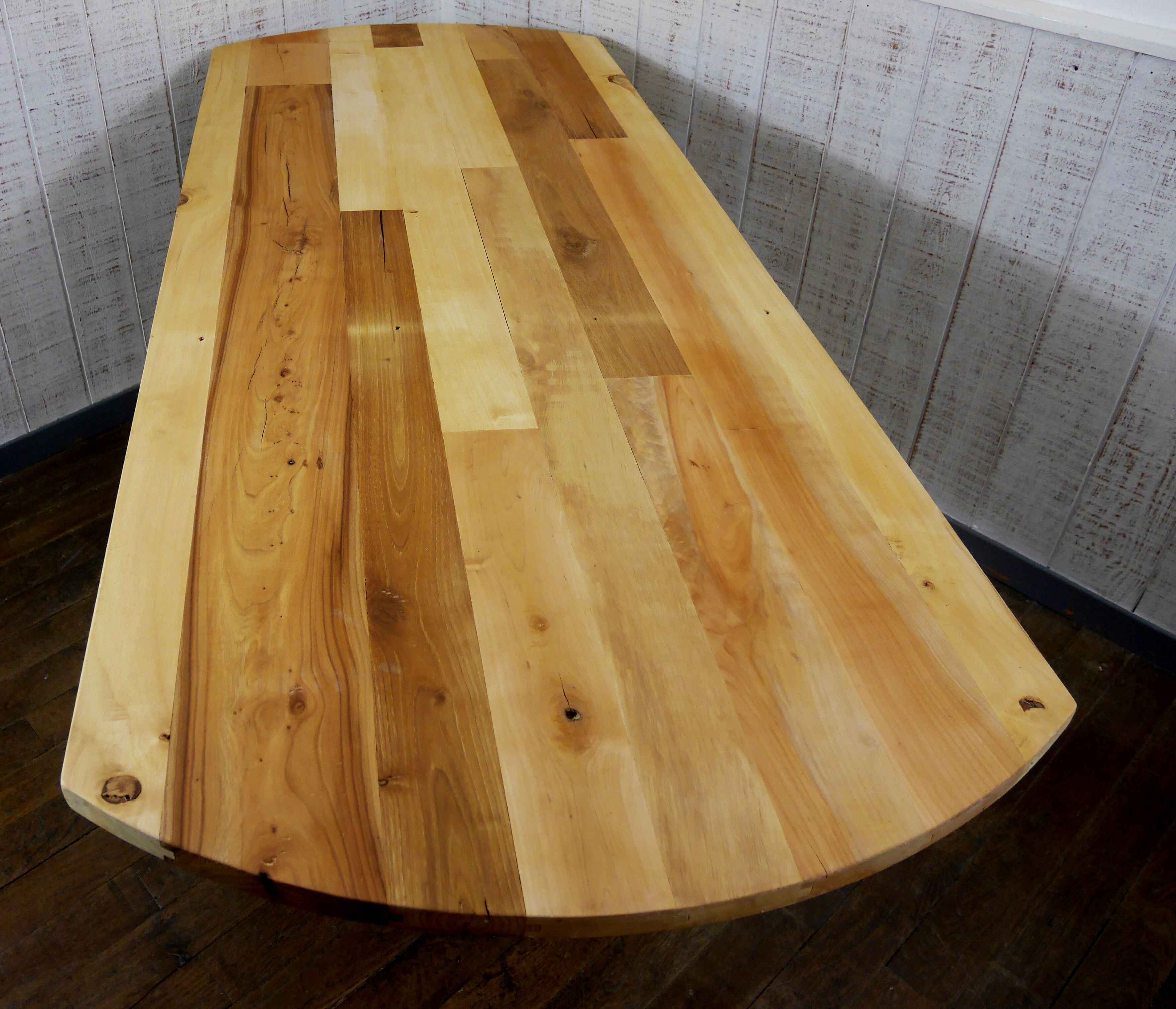 Table console pied central industriel fonte et bois
