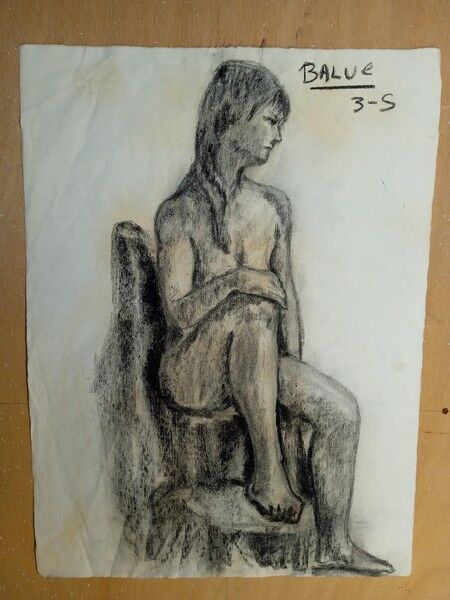 Dessin 2 nus au fusain / 1950/60 signé