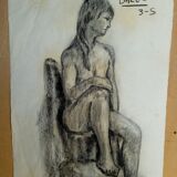 Dessin 2 nus au fusain / 1950/60 signé