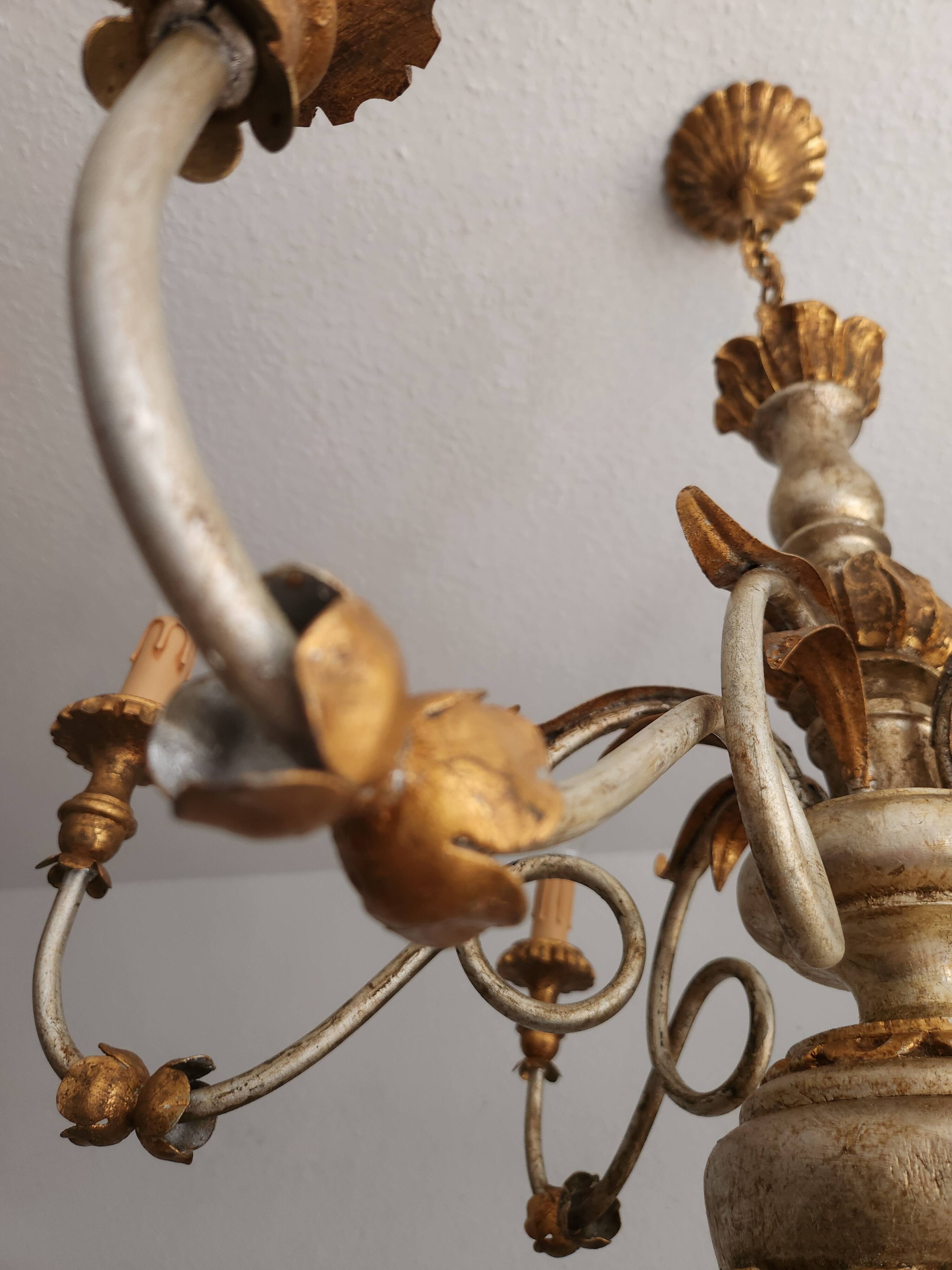 Antique gilded silver chandelier Florentine Rococo Louis XV Italy