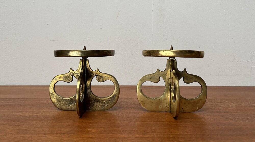Vintage brutalist metal candle holders, 1970s, set of 2
