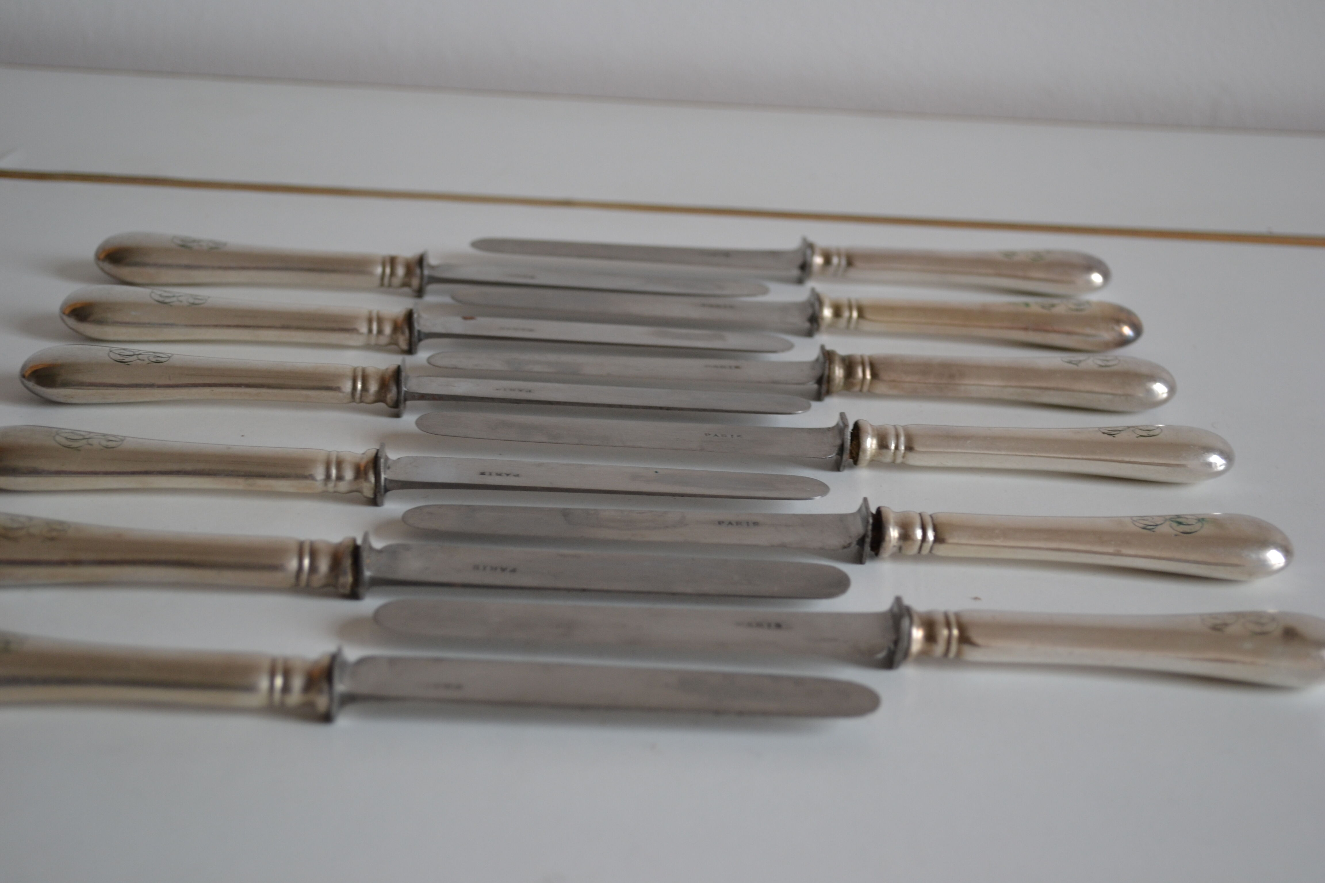 12 dessert knives old metal silver monogram