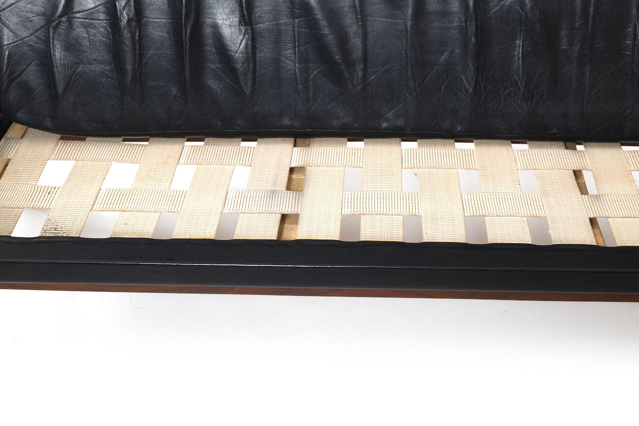 1950s Leather and Teak Wing Sofa by Ib Kofod-Larsen