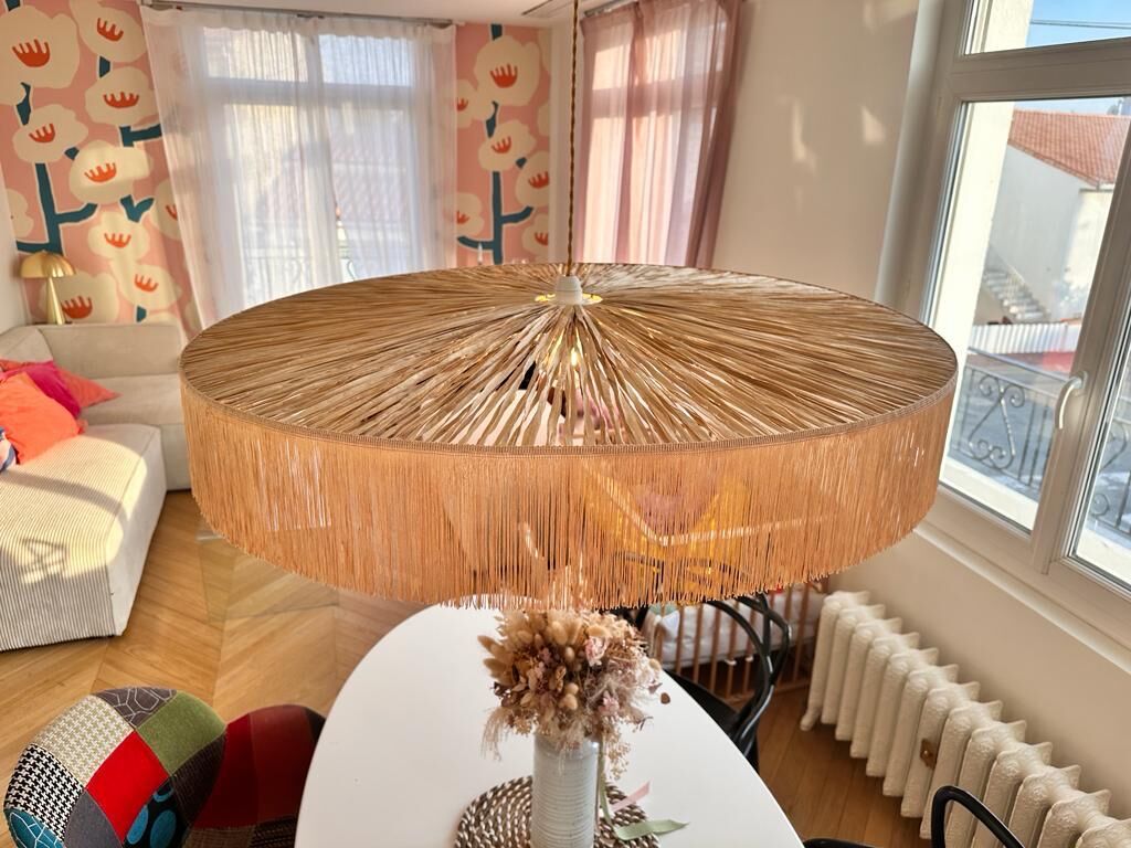 Pendant lamp Raphia Parasol with fringes