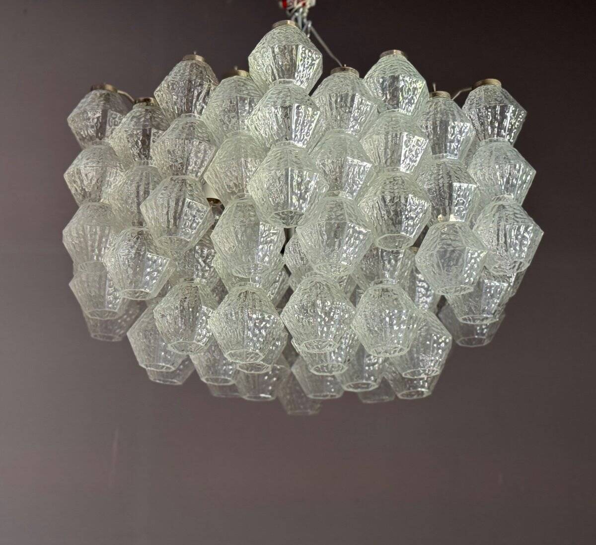 Venetian chandelier in colorless Murano glass, circa 1970