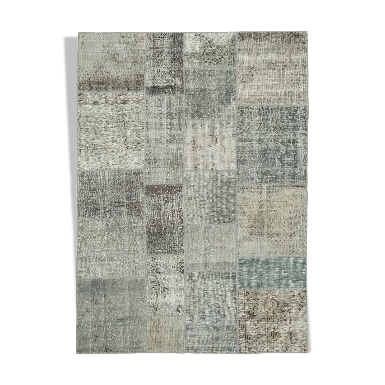 Hand-knotted anatolian contemporary 170 cm x 240 cm grey patchwork carpet