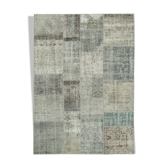 Hand-knotted anatolian contemporary 170 cm x 240 cm grey patchwork carpet