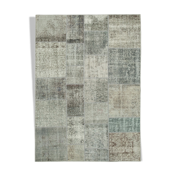 Hand-knotted anatolian contemporary 170 cm x 240 cm grey patchwork carpet