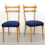 Vintage Maple Dining Chairs with Ultramarine Blue Fabric, 1950s, Set of 5