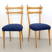 Vintage Maple Dining Chairs with Ultramarine Blue Fabric, 1950s, Set of 5