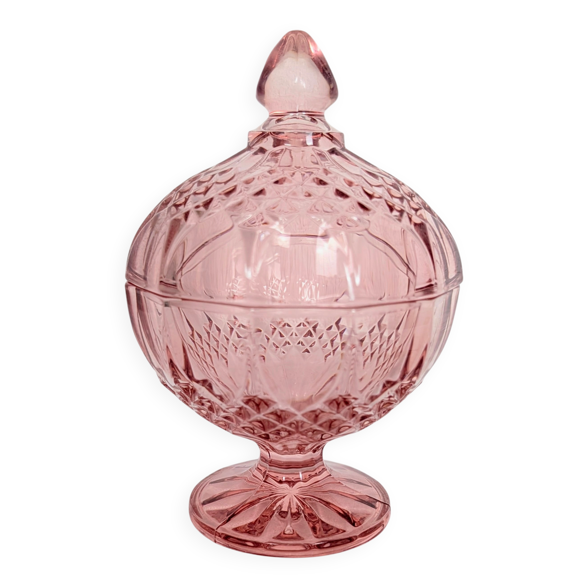 Bonbonnière rose en verre