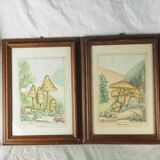 Pair of colorized mycological lithographs - Coprinus comatus, Psalliotta arvensis - 70s