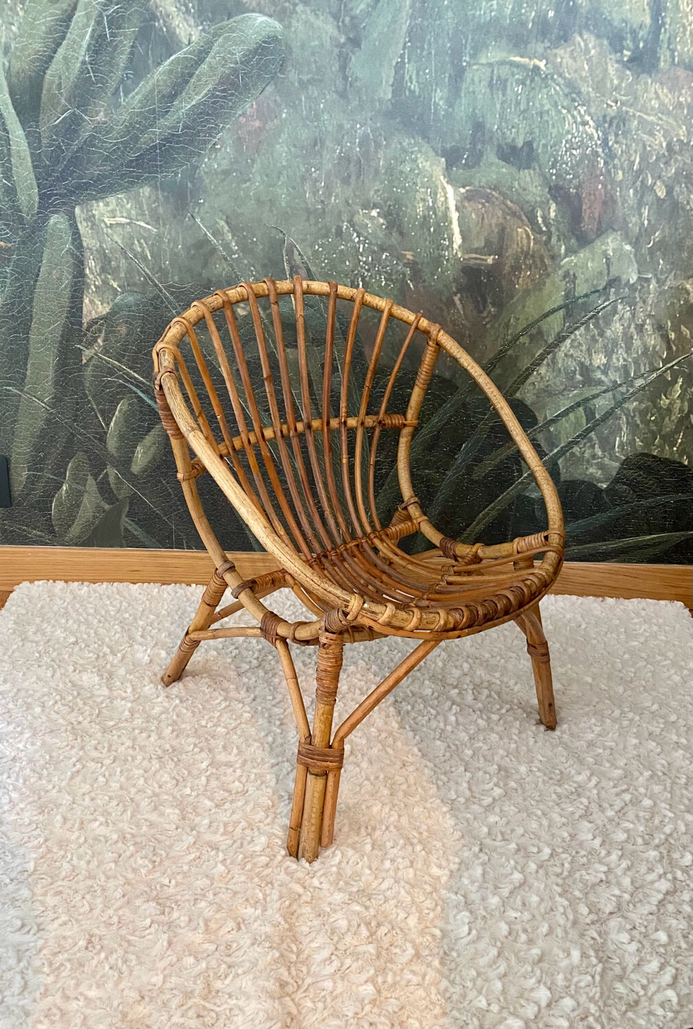 Vintage children's rattan armchair, bamboo rattan chair