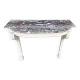 Painted wooden wall console with doe legs and interlacing. Louis XVI. Peach blossom marble