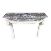 Console d'applique en bois peint à pieds biche et entrelacs. Louis XVI. Marbre fleur de pêcher