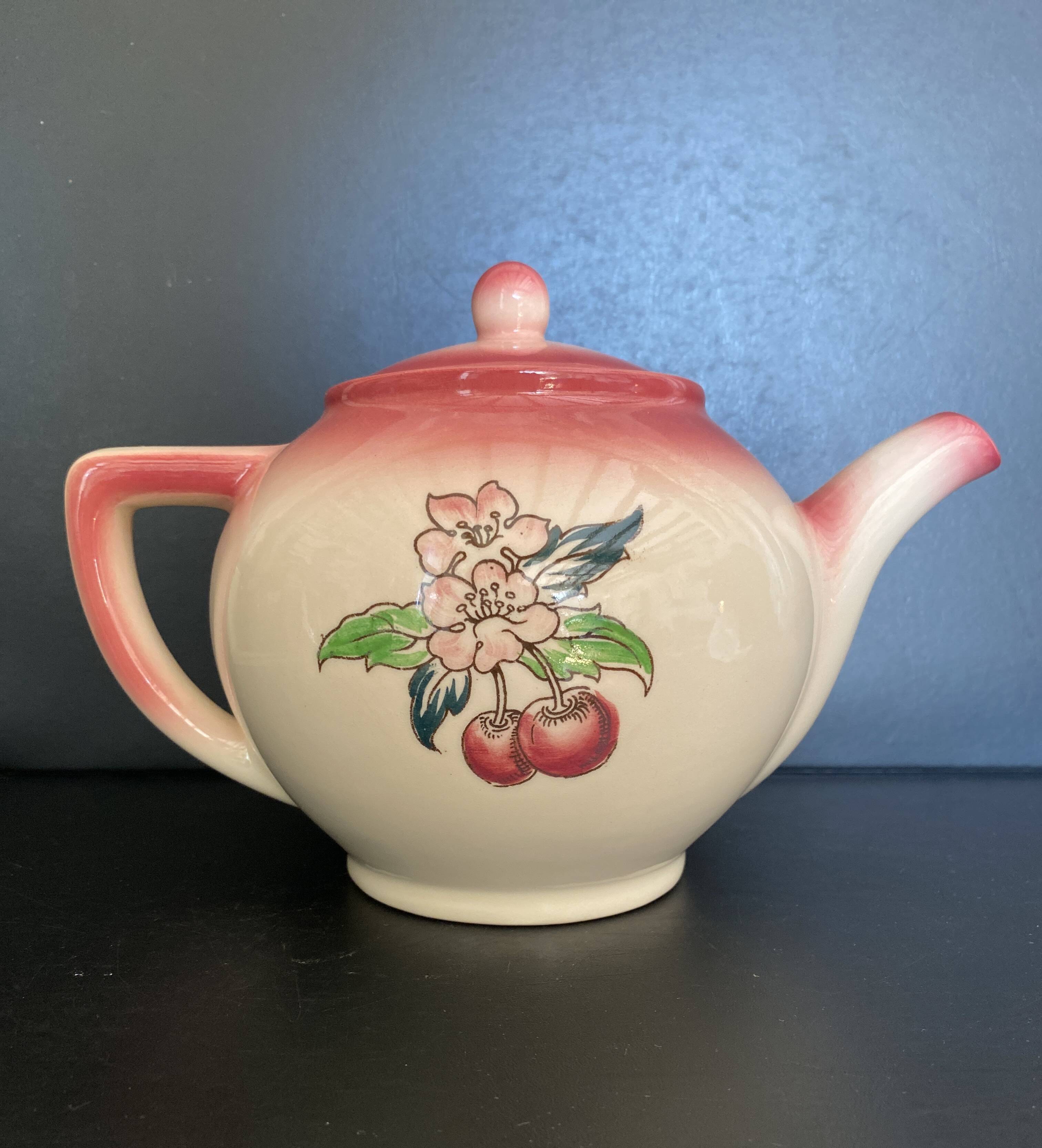 🍒 Magnificent Vintage Longwy Teapot - Cherry Decor - Handmade