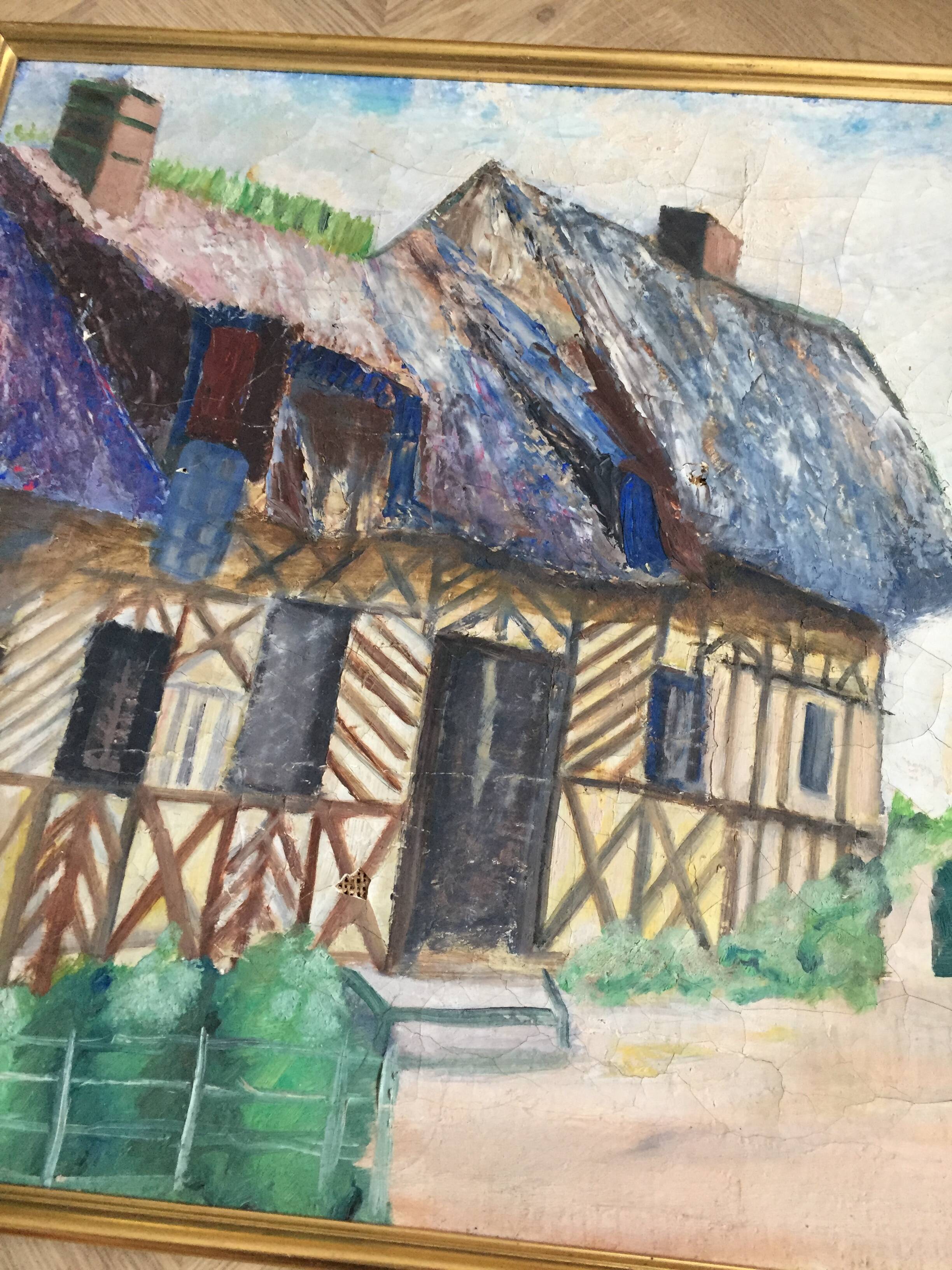 Oil painting on canvas Normande R.Oswald 1960 gilded wooden frame