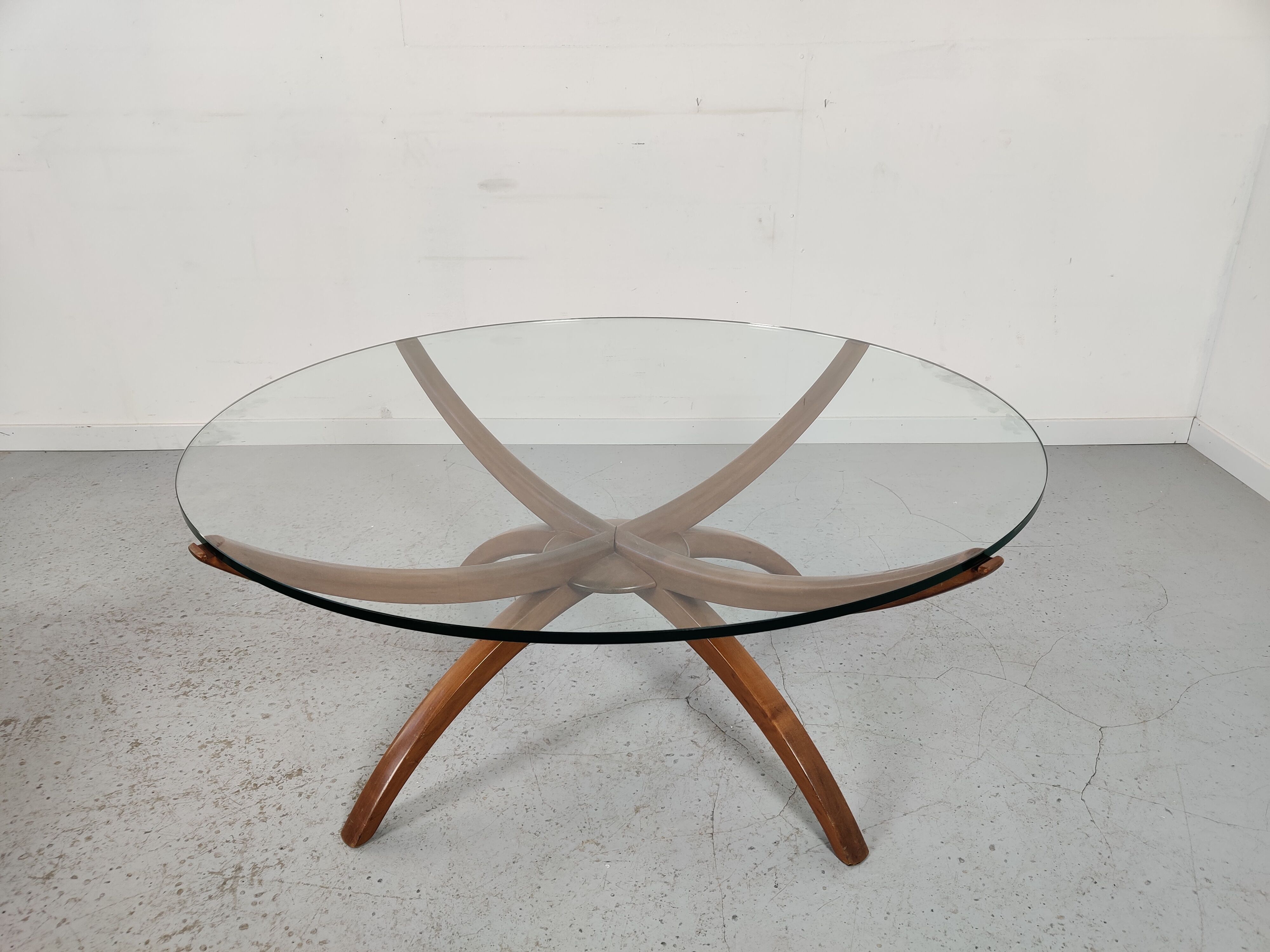 Table basse scandinave en bois et verre , années 60