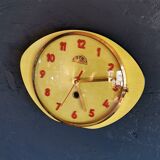 Vintage formica clock silent wall pendulum "FFR Morbier yellow red"