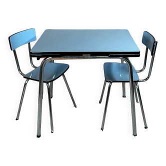 Blue Formica table and chairs from the 60s