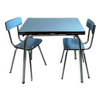 Table et chaises Formica bleu années 60