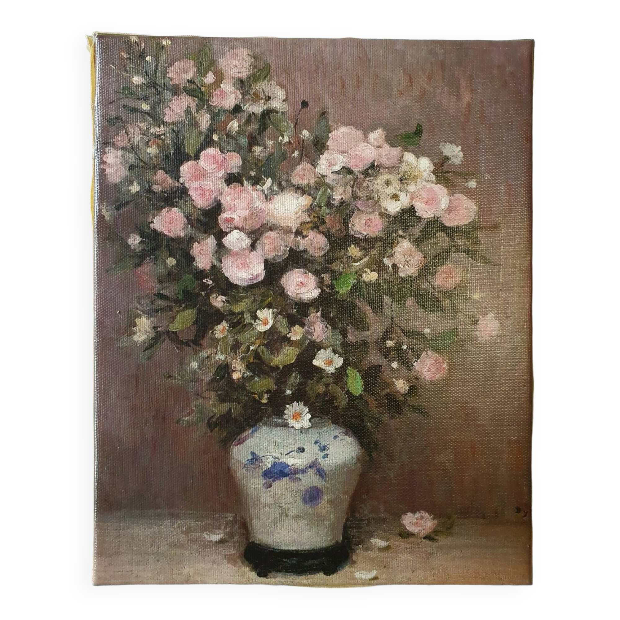 Still life painting of the bouquet in a Japanese vase signed Dyf