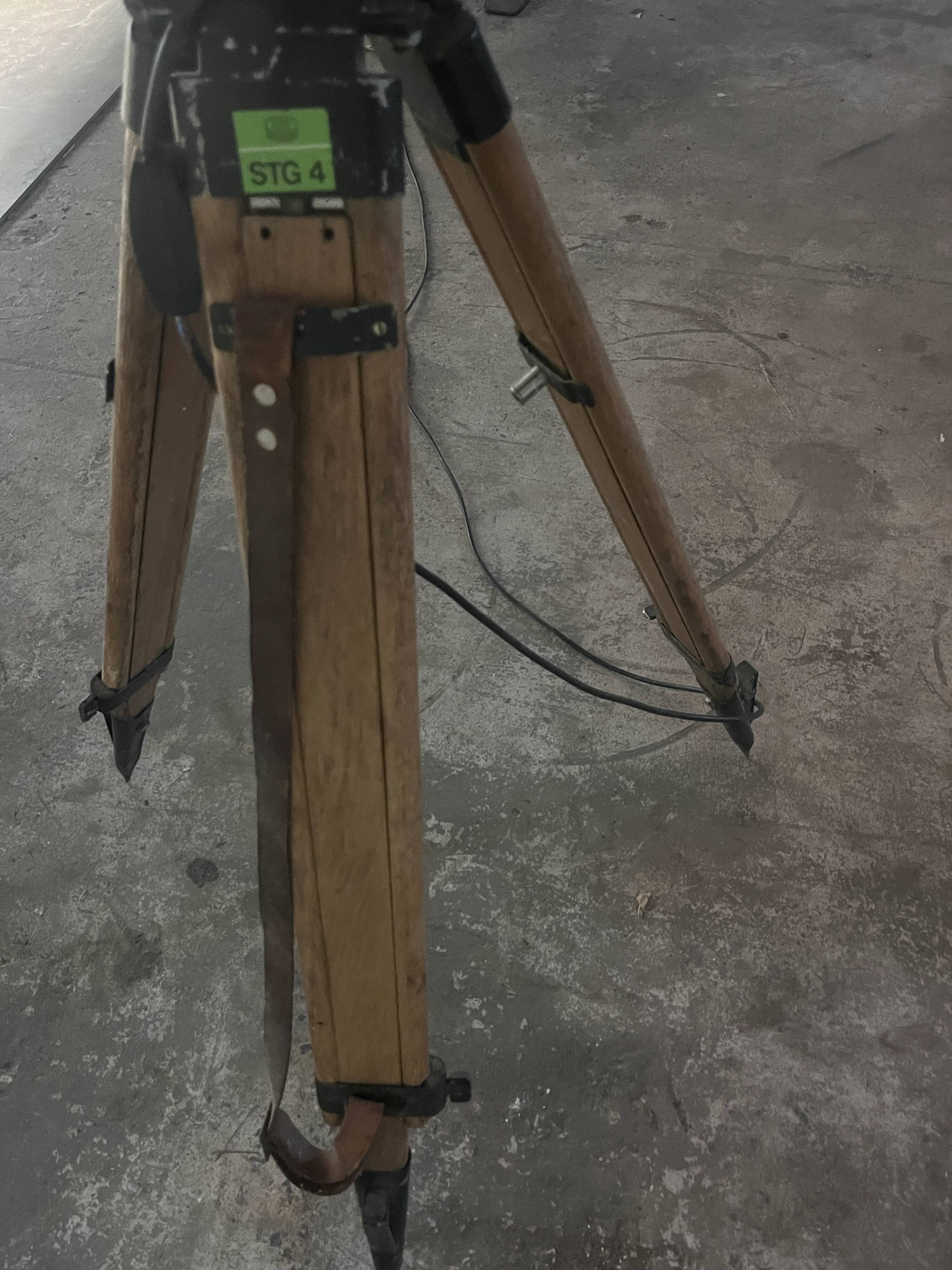 Industrial spotlight floor lamp on tripod PZO STG 4, Poland, 1970s