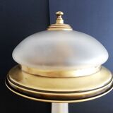 Vintage library brass and glass mushroom table lamp