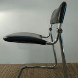 Set of 4 chairs black vintage chrome and leatherette