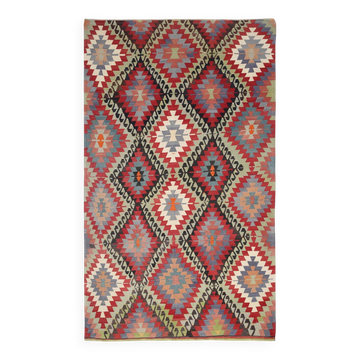 Kilim Long Wide Multicolor Geometric Stlye Vintage Kilim Rug, 199x320 Cm