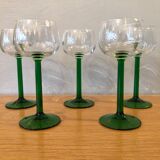 5 old white wine glasses