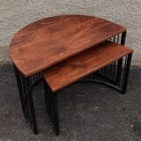 Half-circle wooden tables, metal feet