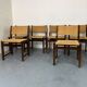 Chaises rustiques modernistes en bois et corde de papier, années 1970, lot de 6