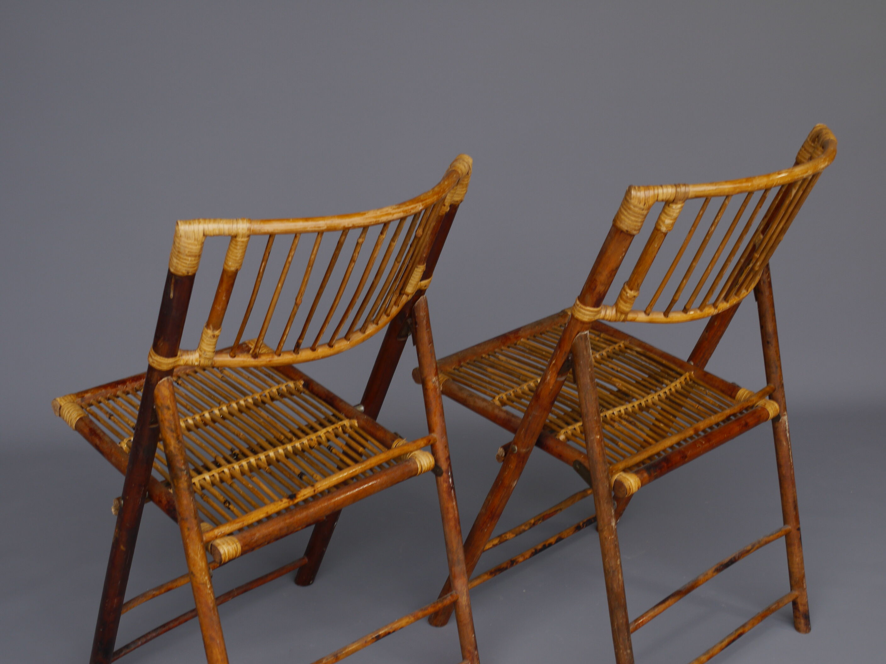 Vintage Bamboo and Rattan Folding Chairs, 1970s, Set of 2