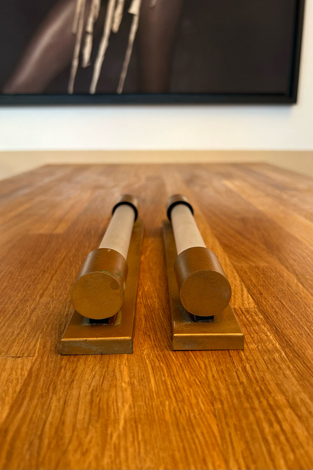 Pair of vintage modernist wall lamps copper, France 1930