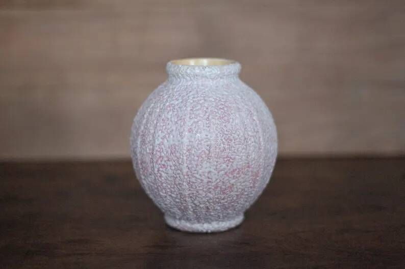 Signed crinkled enamel round vase, pink Art Deco vase, interior decoration, collection