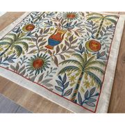 Silk Embroidered Palm Tree Pattern Cushion Cover. Ivory Throw Pillow Case. Traditional Folk Accent Pillow